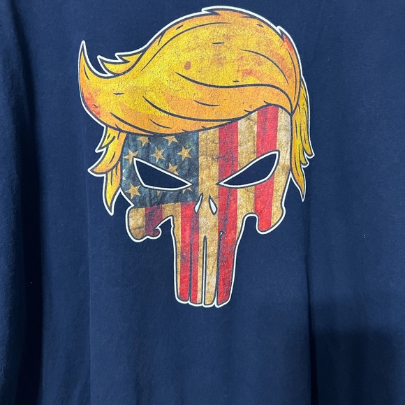 Trump The Punisher Graphic T-Shirt with Skull Flag Design and Orange Hair - Picture 2 of 6
